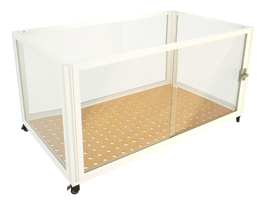 White Pet Carrier Training Cage Metal Dog Cage dengan 4 Roda Pintu Geser Desain Portable